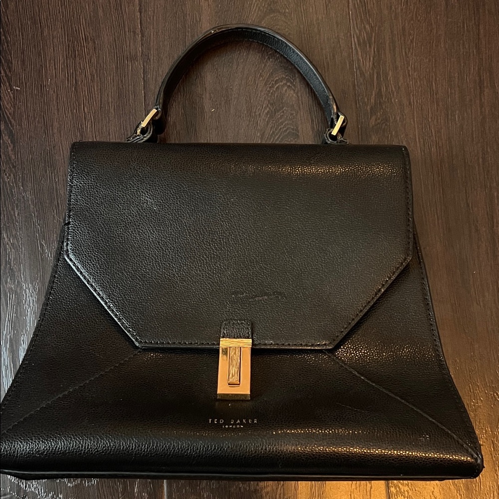 Ted Baker Elegant Black Satchel with Gold Clasp